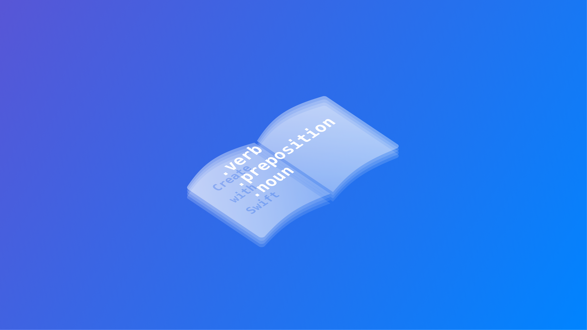 Blue gradient background with the icon of an open book on the center. There is text floating on top of the book.